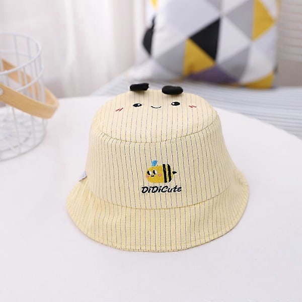 Barn Sommar Andningsbar Utomhus Barn Randig Cartoon Bee Fiskare Solhatt, GUL, 48-50cm