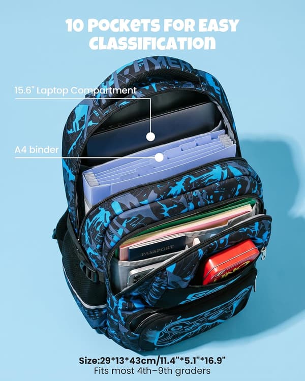 School Backpack Boys 8-12 Years 3-Piece Waterproof Modern Set Durable, Blue | 3-Piece Reflective Lightweight Ergonomic Blue Day Backpack Multi-Pocket Spacious BLÅ