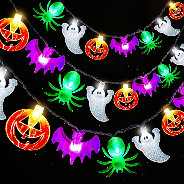 Halloween Lights 20FT 40 LED Pumpkin Bat Spider Ghost Halloween String Lights Battery Operated with Timer, 8 Light Mode Décor