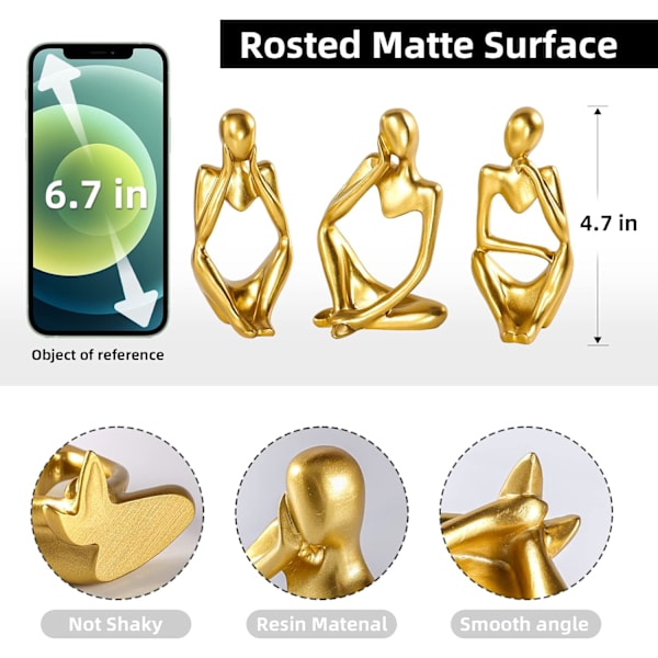 Tänkare Staty Guld Dekor Abstrakt Konst Skulptur, Gyllene Harts Figuriner (Guld)