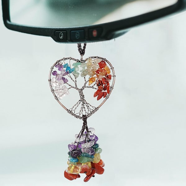 7 Chakra Sten Dekoration Krystal Hængende Ornamenter Dekoration Hjerteform Spirituel Wichy Værelse Soveværelse Væg Dekoration