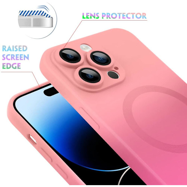 Magnetisk etui til iPhone 14 Pro Max med kameralinsebeskytter, [Kompatibel med Magsafe] Luksus gradientfarve cover mat (Pink&Rød)