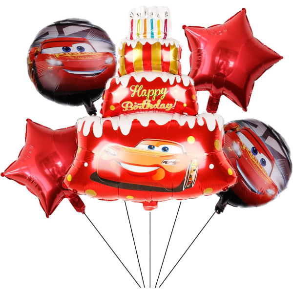 5 st Race Car Cake Folieballonger för barn Födelsedag Baby Shower Bilar Lightning McQueen Tema Festdekorationer