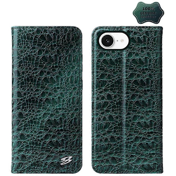 Fierre Shann Krokodille Tekstur Magnetisk Læder Telefon Cover Til iPhone 16e Green