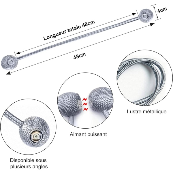 4 magneettista verhonpidikettä Verhonpidike Narukoukku Takana Verhonpidike Kiinnitin Verhonpidike Verho (Harmaa)