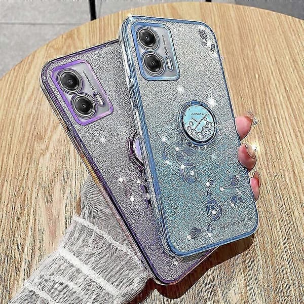 Gradient Glitter Floral Ring Phone Case with Stand Function Universal Fit (Pink, For Motorola Moto G53 5G)