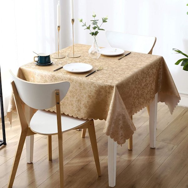 Vedenpitävä vinyylipöytäliina, neliönmuotoinen, kestävä pöytäliina, pyyhittävä pöytäliina keittiöön ja ruokasaliin (ruskea, 54\" X 54\")