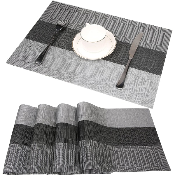 famibay Set med 4 halkfria vävda bambu PVC bordstabletter 30x45 cm (svart och grå)