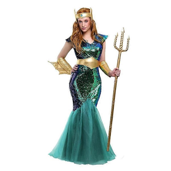 Voksen Gullfarget Poseidon Kostyme Herre, Kong Neptun Kostyme Halloween Kostyme Women XL