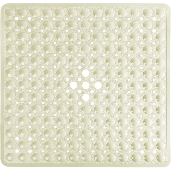 Suorakulmainen suihku- ja kylpymatto, liukumaton, 21x21 tuumaa, pehmeä kylpymatto ammeeseen imukupeilla ja tyhjennysrei'illä, suihkutilan lattiamatot kylpyhuoneeseen, beige