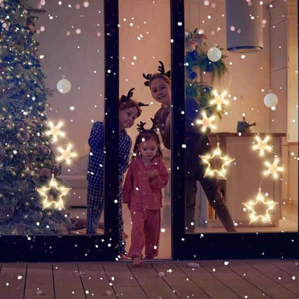 3 st julfönsterbelysningsdekorationer, batteridrivet julfönster hängande varmvitt upplyst trädklocka Stjärnformad LED-suglampa