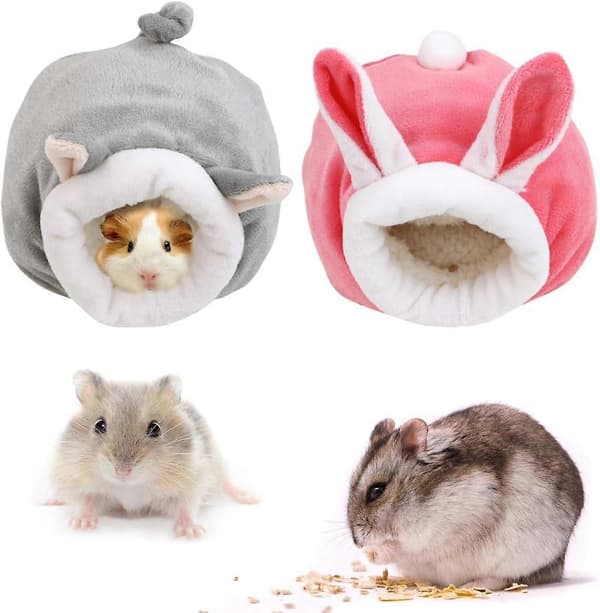 2 stk. mini hamster senge gemmesteder og huse, bomuld mini dyre kæledyrs rede hule, sød varm seng til hamster (grå og pink)