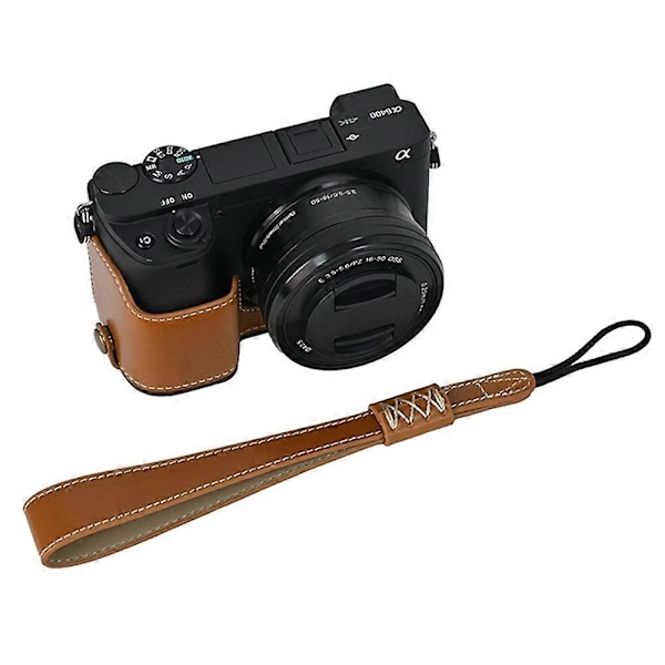 Typ B Kameraskydd för Sony A6400/A6300/A6100/A6000 Batteriöppningsdesign PU-läder Halv Kåpa Style B