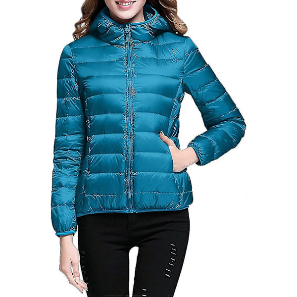 Lättvikts Dunjacka med Huva för Dam, Packbar Vadderad Jacka, Ultralätt Kort Dunjacka med Förvaringsväska från GuanGuan C-blue XX-Large