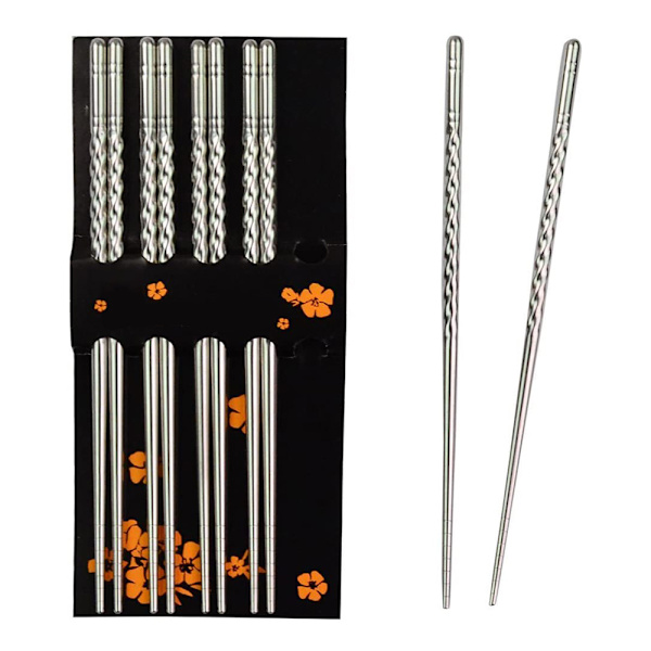 Rustfrit Stål Spisepinde Rustfrit Stål Spiral Spisepinde 22,5 cm Lange Letvægts Spisepind Sæt, 5 Par