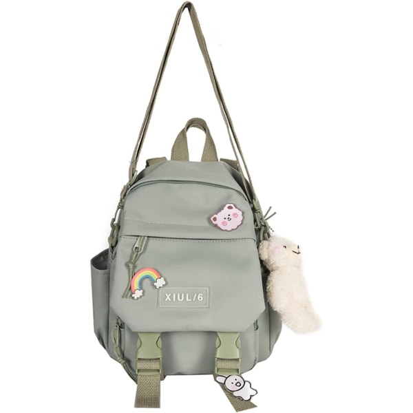 Söta miniryggsäckar med tillbehör Estetisk miniryggsäck för tonåringar Kawaii liten ryggsäck (grön, med tillbehör)