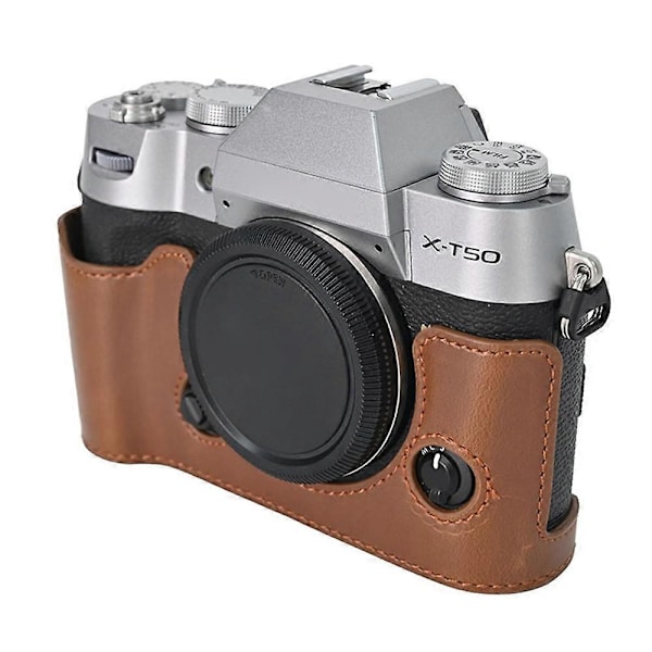 Typ C För Fujifilm X-T50 PU Läder Halvfodral Grepp Digitalkamera Väska Skydd med Öppning Botten Style C