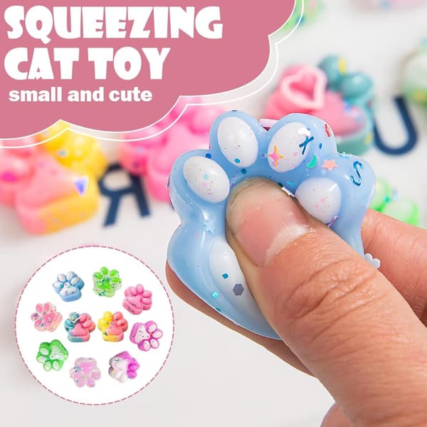 10 stk. mini squishy kattepotedesign, blødt sensorisk legetøj, anti-stress legetøj til børn og voksne, tilfældig farve (3 cm)