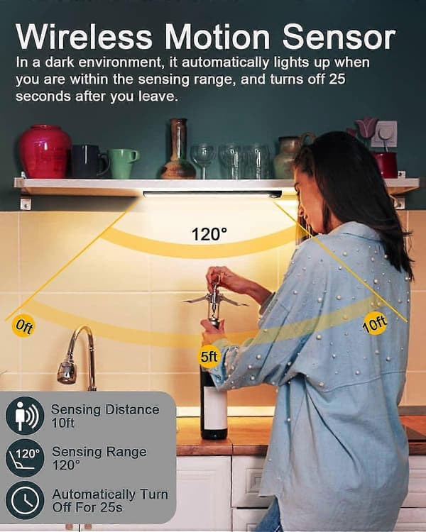 Motion Sensor 31 LED with Stepless Dimming, USB Rechargeable Cabinet Light