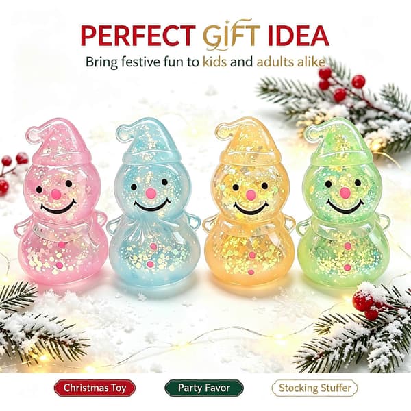 4 STK Glitter Snømann Squishy Fidget Leketøy, Julestrømpefyll, Søt Sensorisk Leketøy Gave til Gutter Jenter, Julefestposefyll 4PCS(RANDOM)