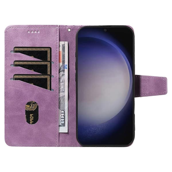 Leather Case with Wallet Stand and Grid Pattern for Samsung Galaxy S24+(Plus)/ Galaxy S25+(Plus) (Light Purple)