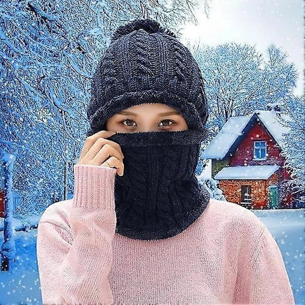 Naisten Talvi Pipo Hatut Fleecevuorattu Neule Balaclava Maski Setti Pääkallohuivi Kauluri Hiihto Lumipipo Lippis tupsulla