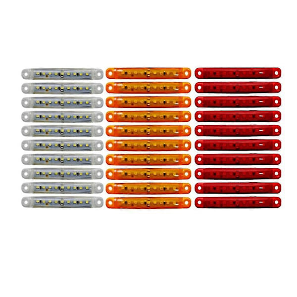 30x Forseglede røde gule hvite 9 LED sidemarkeringslys for lastebilhenger 4 tommer bakre sidelys