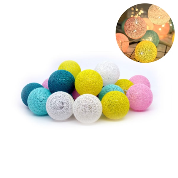 LED-bomullsboll ljusslinga, LED-bomullsbollskedja 3M 20 LED-bolllampor för inomhusbruk, flickor, tonåringar, barnkammare - Macaroon