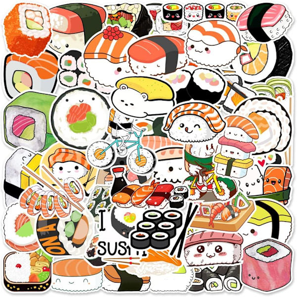 50 st sushi-vattenflaske-klistermärken, VSCO vattentäta klistermärken, rumsdekorationsestetiska klistermärken för vattenflaska, bärbar dator, telefon, tidskrift, skateboard. Vinyl