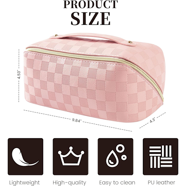 Sminkväska - Stor Kosmetisk Väska för Resor för Kvinnor, Tvättbar Vattentät Skönhetsdragkedja Makeup Organizer PU Läder, Rosa