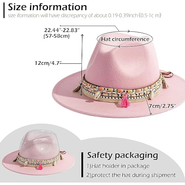 Damefilt Fedora Hat Bredskygget Panama Hatte med Kvast