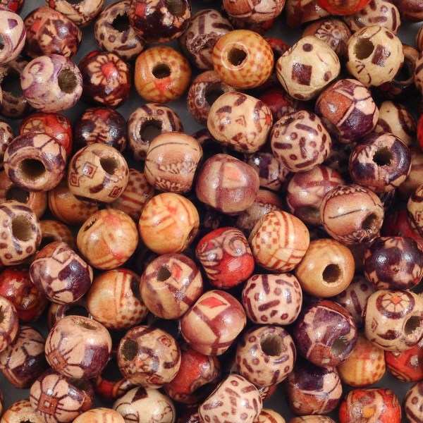 200 naturliga 10 mm målade träpärlor runda lösa träpärlor lösa bollar Smyckenstillverkning Hantverk Hår, armband Halsband Blandade färger.