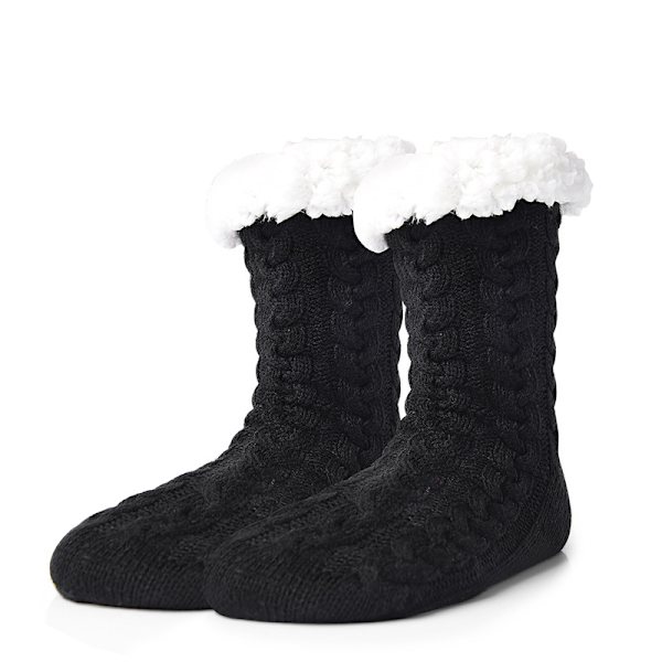 Herr Fuzzy Tofflor Strumpor Vinter Mysig Mjuk Fleece Foder Tjock Bekväm Stickad Halkskydd Jul Hemstrumpor svart