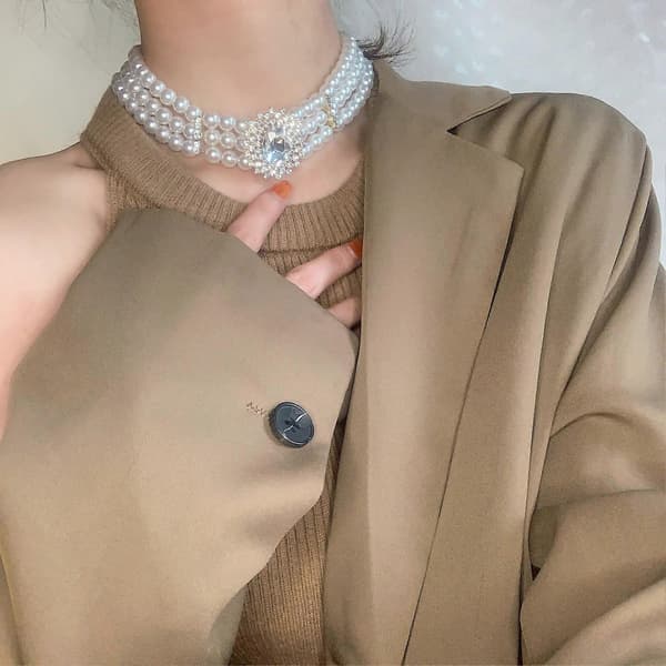 Brud retro mode pärla strass choker halsband