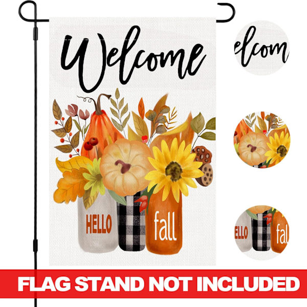 Velkommen Blomsterhave Flag Efterår Mason Jar Efterår Burlap 12x18 Tommer Vertikal Dobbeltsidet Lille Udendørs Havefest Dekoration