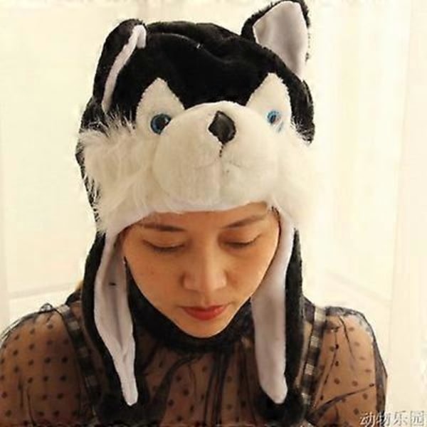 Unisex Vinter Plys Øreklap Dyrehatte Sort Husky Hovedomkreds 56-58cm/22-22.83inch