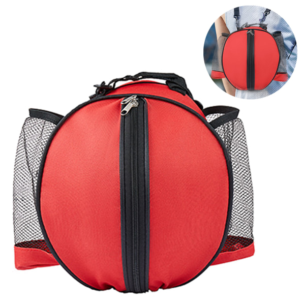 Basketball taske fodbold taske fodbold volleyball softball sports bold taske holder justerbar skulderrem 2 side mesh lommer - rød