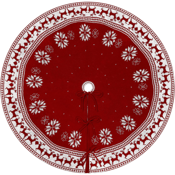 Heyone julgranskjol, 48 tums röda rensnöflingor Julgranskjolar Tjockstickade julgransmattor God julfest Jul