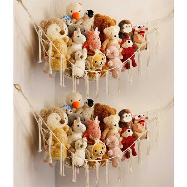 2-pack gosedjursnät eller hängmatta, hållare för hängande saker för organizer , leksakshängmatta nät för gosedjur Corner, Boho dekorrumshållare
