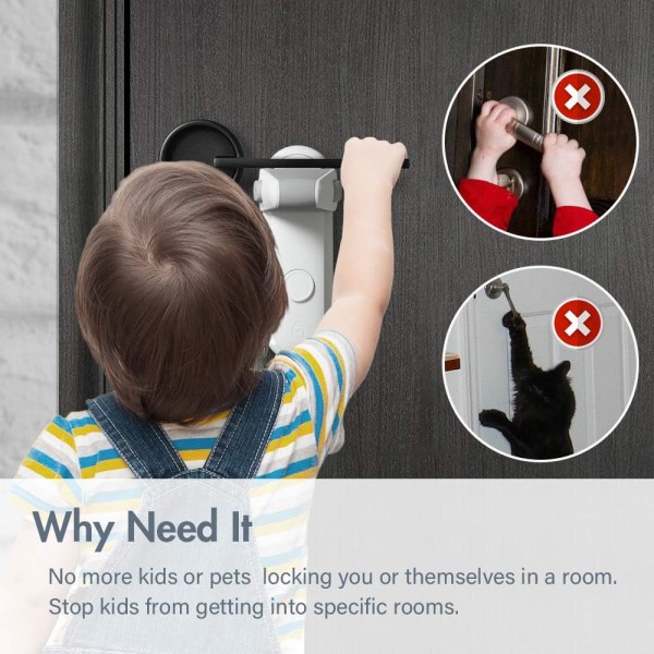 Barnsäkert dörrhandtagslås, baby , lätt att installera och använda 3M VHB-lim (vit, 2 stycken)