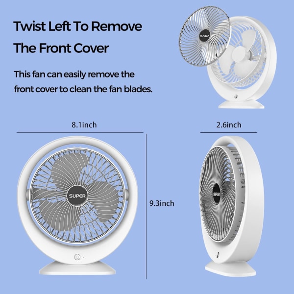 2-pakker skrivebordsvifter, 6-tommers bærbar batteridrevet vifte, bordvifter opptil 7,5 timer 3 hastigheter 120° hodrotasjon liten personlig