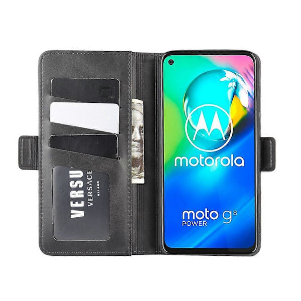 För Motorola Moto G8 Power Dubbelsidig Magnetisk Spänne Horisontell Flip Läderfodral med Hållare & Kortfack & Plånbok