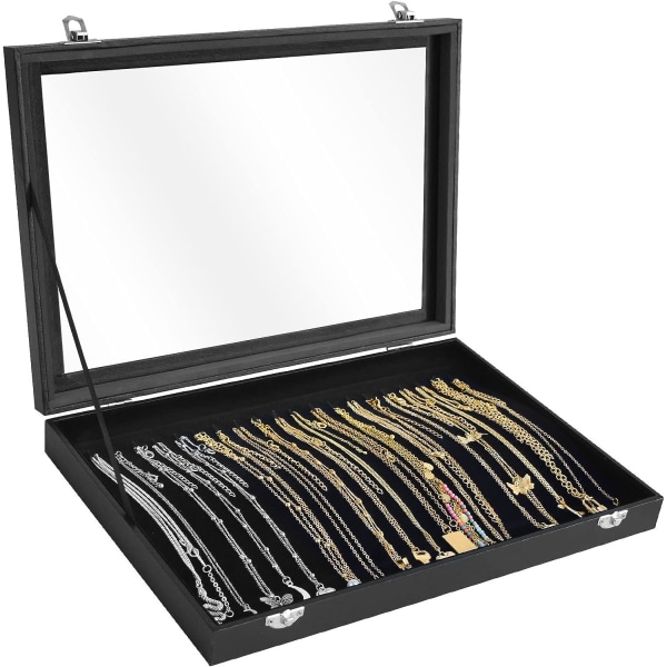 Necklace Organizer Box Premium 20 Hooks Necklace Display Jewelry Tray with Transparent Lid Jewelry Necklace Display Box(Black)