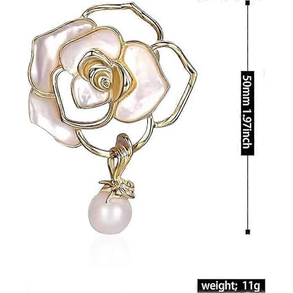 Kamelia Blomma Pärla Emalj Brosch Nål för Dam Smycken Mode Guld Färg 5cm/1.97 tum
