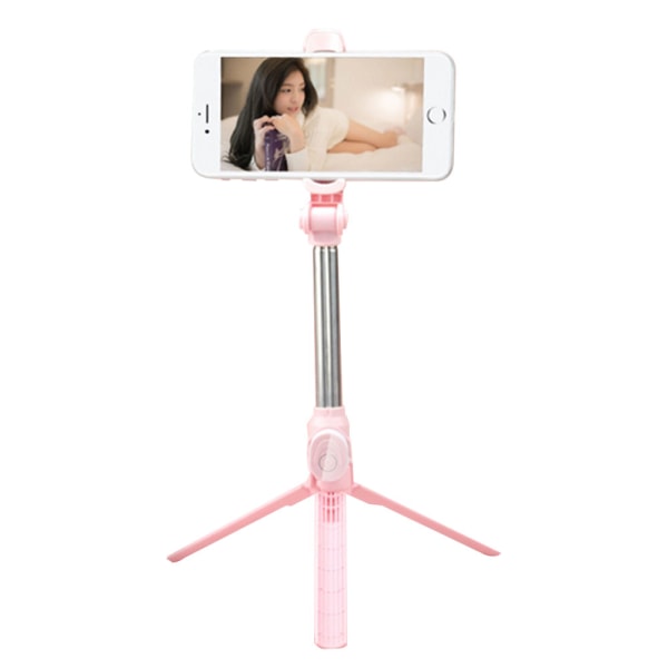Infällbart Selfie Stick-stativ med löstagbar trådlös fjärrkontroll och stativ Selfie Stick-rosa