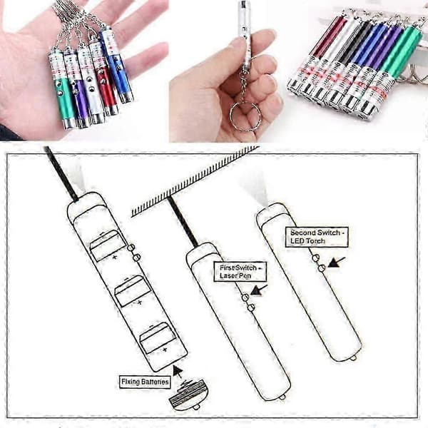 25-26 6 STK Kattelegetøj Laserpointer Mini Nøglering Laserpointer LED Lommelygte Hund Laserlegetøj Kæledyr