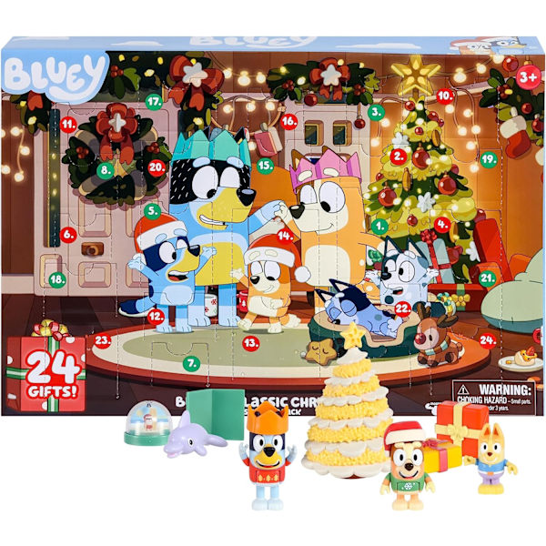 Exklusivt adventskalenderpaket. Öppna förpackningen för att hitta en Bluey-överraskning varje dag i 24 dagar, inklusive exklusiva figurer! | Amazon Exclusive