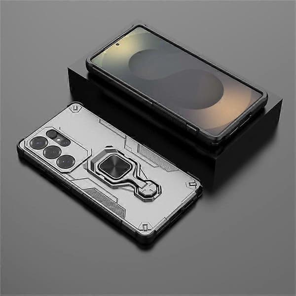 Case for Samsung Galaxy S25 Ultra Rotatable Ring Stand PC + TPU Shockproof Phone Case (Titanium Grey)
