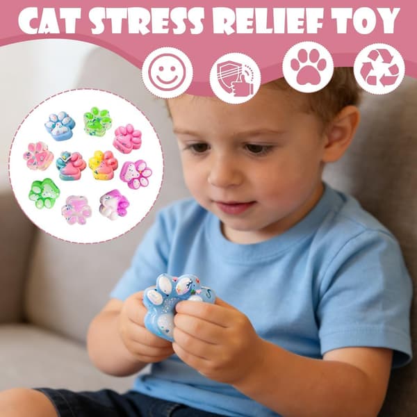 10 stk mini squishy kattepotedesign, mykt sensorisk leketøy, anti-stress leker for barn og voksne, tilfeldig farge (3 cm)