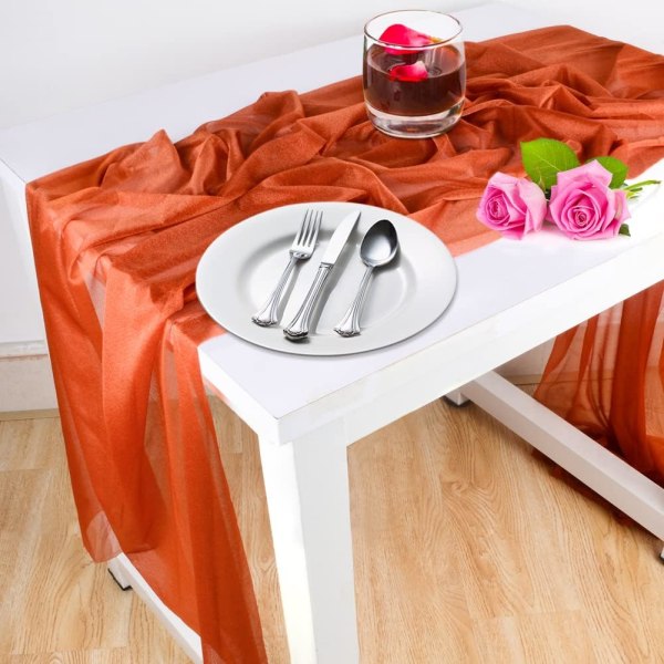 Modern bordslöpare, 70x300 cm, bordslöpare i chiffong, bohem, bordslöpare, vår, bordsdekoration, (karamellfärg)